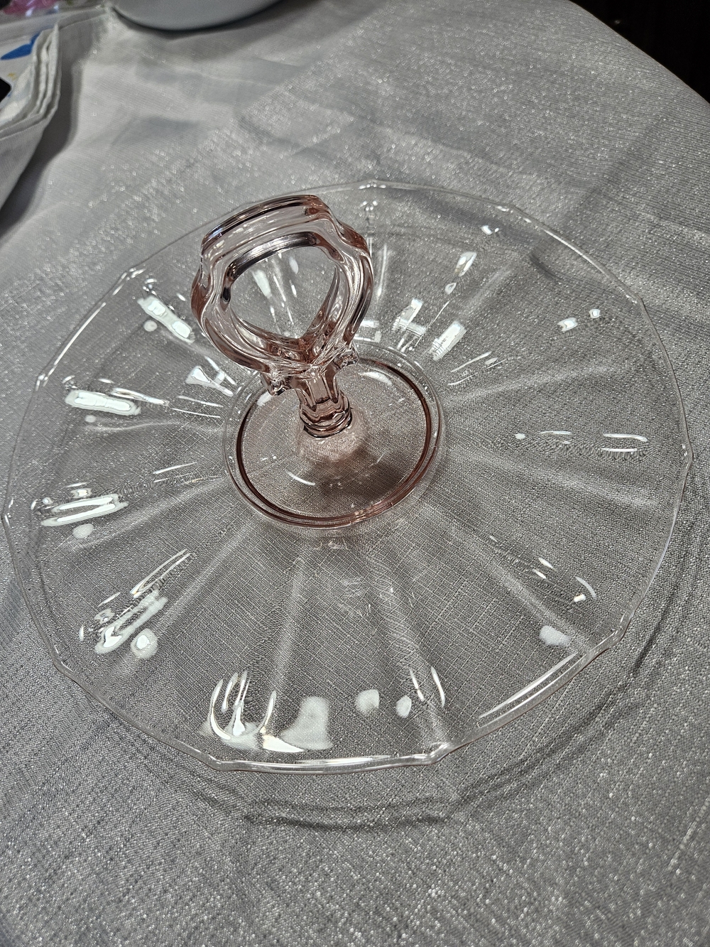 Cambridge Glass Co Pink Depression Glass Single-Tier Serving Platter with Handle - Picture 8 of 14